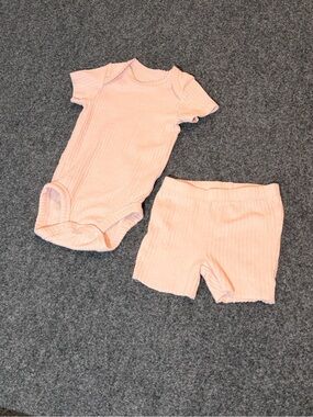 Carter's Peach Ribbed Short Sleeve Onesie & Shorts Set